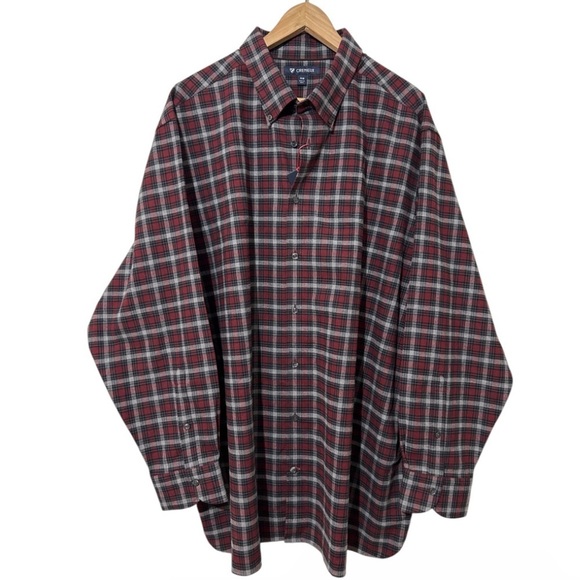 NWT Cremieux Flannel Shirt Mens Tall Man 3XT Cabernet Red Gray Plaid Long Sleeve - Picture 2 of 10